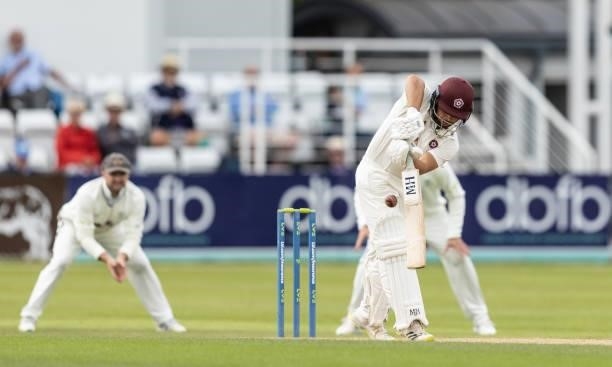 Ricardo Vasconcelos of Northamptonshire defends during day one of the LV= Insurance County Championship match between Northamptonshire and Yorkshire...