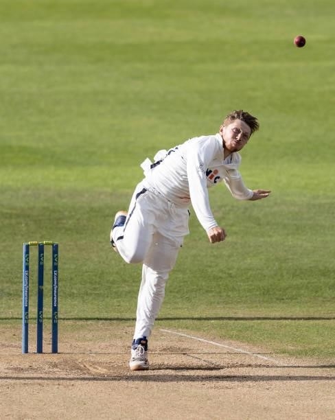 Dominic Bess of Yorkshire in delivery stride during day one of the LV= Insurance County Championship match between Northamptonshire and Yorkshire at...