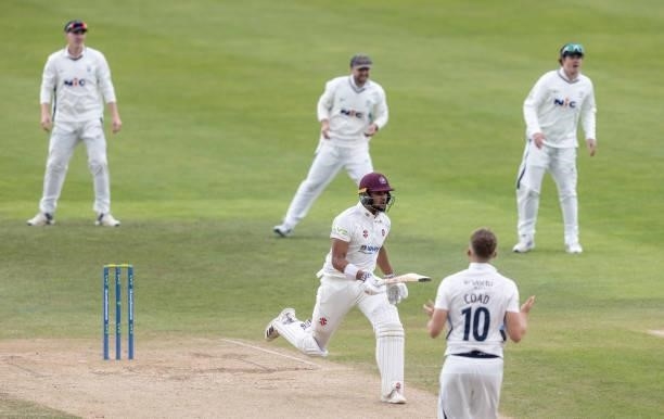Emilio Gay of Northamptonshire sets off for a run during day one of the LV= Insurance County Championship match between Northamptonshire and...