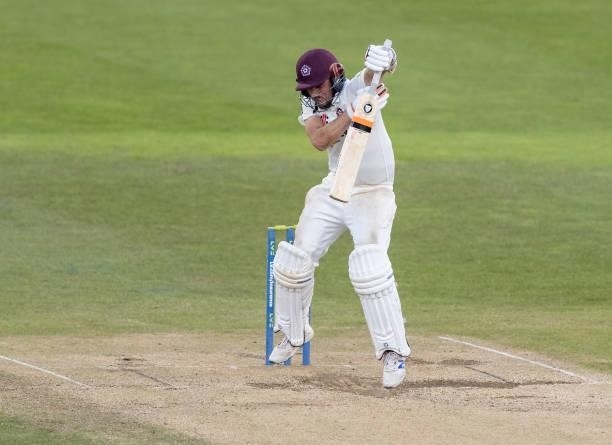Simon Kerrigan of Northamptonshire appears to have been struck on the helmet but was subsequently given out caught during day one of the LV=...