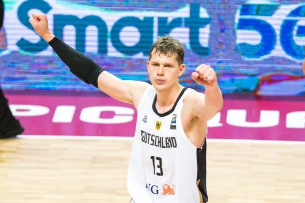 Moritz Wagner of Germany reacting after winning the 2020 FIBA Men's Olympic Qualifying Tournament final between Germany and Brazil at Spaladium Arena...