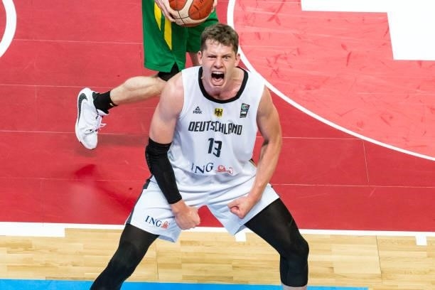 Moritz Wagner of Germany reacting during the 2020 FIBA Men's Olympic Qualifying Tournament final between Germany and Brazil at Spaladium Arena on...