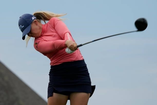 Matilda Castren of Finland tees off on the second hole during the final round of the Volunteers of America Classic at the Old American Golf Club on...