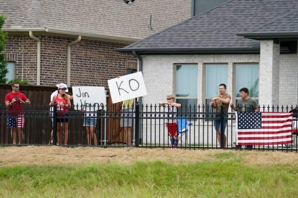 Fans of Jin Young Ko of Korea show their support from a home on the second hole during the final round of the Volunteers of America Classic at the...