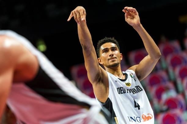 Maodo Lo of Germany reacting during the 2020 FIBA Men's Olympic Qualifying Tournament final between Germany and Brazil at Spaladium Arena on July 4,...