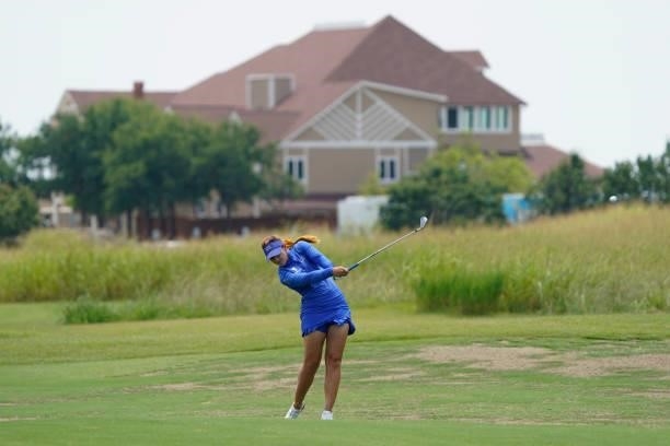 Ana Belac of Slovenia hits to the first hole during the final round of the Volunteers of America Classic at the Old American Golf Club on July 4,...