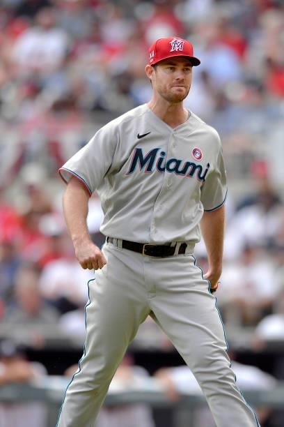 Anthony Bender of the Miami Marlins pitches in the eighth inning against the Atlanta Braves at Truist Park on July 4, 2021 in Atlanta, Georgia.