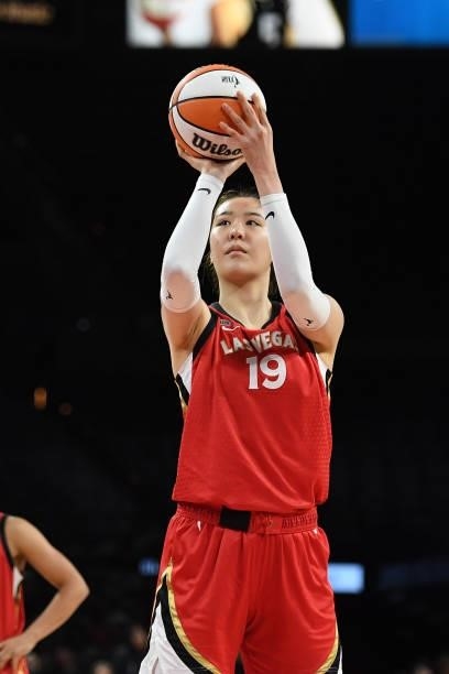 JiSu Park of the Las Vegas Aces shoots the ball against the Atlanta Dream on July 4, 2021 at Michelob ULTRA Arena in Las Vegas, Nevada. NOTE TO USER:...