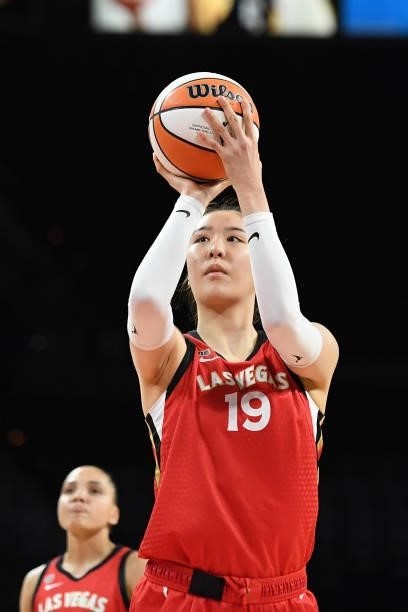 JiSu Park of the Las Vegas Aces shoots the ball against the Atlanta Dream on July 4, 2021 at Michelob ULTRA Arena in Las Vegas, Nevada. NOTE TO USER:...