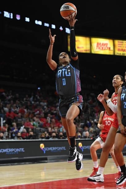 Odyssey Sims of the Atlanta Dream shoots the ball against the Las Vegas Aces on July 4, 2021 at Michelob ULTRA Arena in Las Vegas, Nevada. NOTE TO...