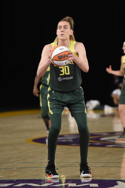 Breanna Stewart of the Seattle Storm shoots the ball against the Los Angeles Sparks on July 4, 2021 at Los Angeles Convention Center in Los Angeles,...