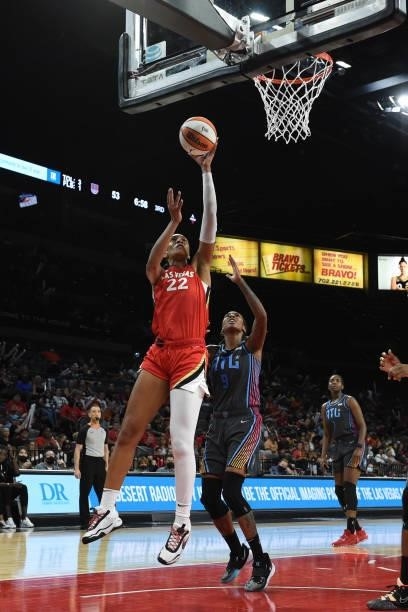 Ja Wilson of the Las Vegas Aces shoots the ball against the Atlanta Dream on July 4, 2021 at Michelob ULTRA Arena in Las Vegas, Nevada. NOTE TO USER:...