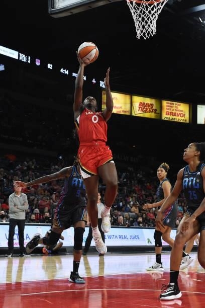 Jackie Young of the Las Vegas Aces shoots the ball Atlanta Dream on July 4, 2021 at Michelob ULTRA Arena in Las Vegas, Nevada. NOTE TO USER: User...