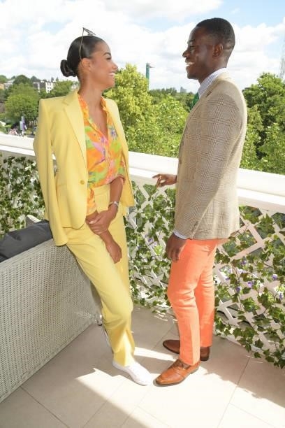 Ella Balinska and Damson Idris, both wearing Ralph Lauren, attend the Polo Ralph Lauren & British Vogue day during Wimbledon at All England Lawn...