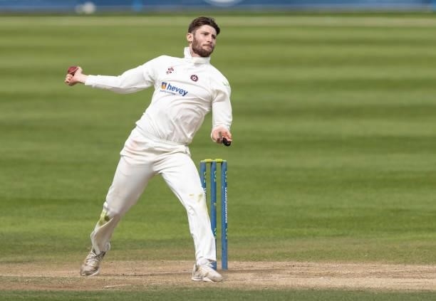 Rob Keogh of Northamptonshire in delivery stride during day two of the LV= Insurance County Championship match between Northamptonshire and Yorkshire...