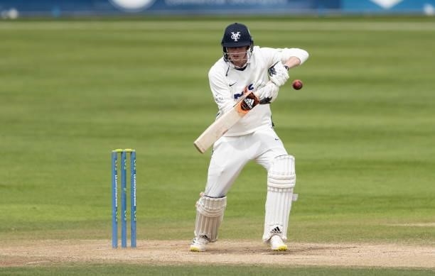 George Hill of Yorkshire defends during day two of the LV= Insurance County Championship match between Northamptonshire and Yorkshire at The County...