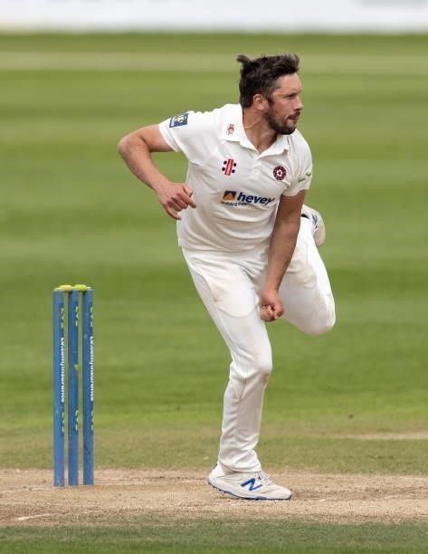 Simon Kerrigan of Northamptonshire in delivery stride during day two of the LV= Insurance County Championship match between Northamptonshire and...