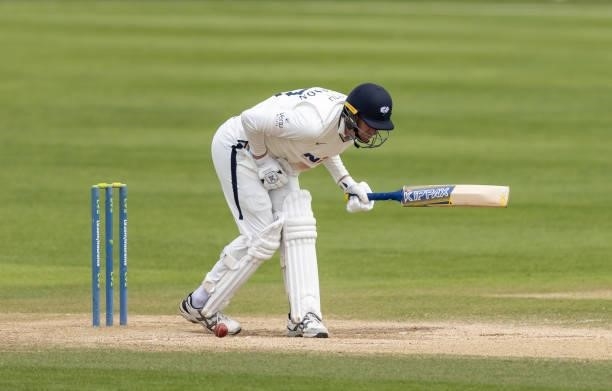 Steven Patterson of Yorkshire is struck by a ball from Ben Sanderson of Northamptonshire during day three of the LV= Insurance County Championship...