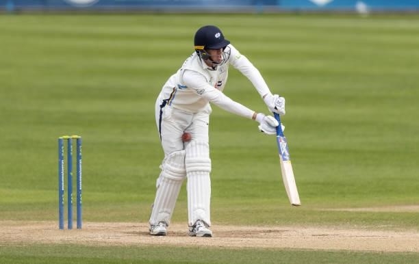Steven Patterson of Yorkshire is struck by a ball from Ben Sanderson of Northamptonshire during day three of the LV= Insurance County Championship...