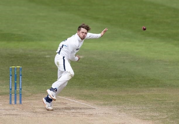 Dominic Bess of Yorkshire in delivery stride during day three of the LV= Insurance County Championship match between Northamptonshire and Yorkshire...