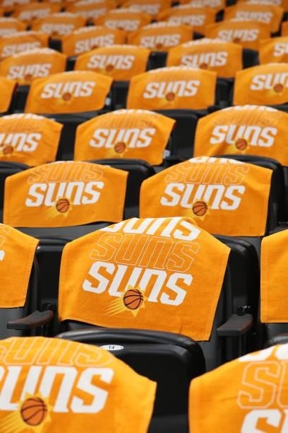 Rally towels are laid out before the game between the Milwaukee Bucks and the Phoenix Suns during Game One of the 2021 NBA Finals on July 6, 2021 at...