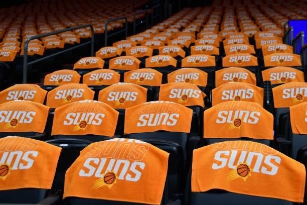 An overall view of the arena with towels out for fans before Game One of the 2021 NBA Finals between the Milwaukee Bucks and the Phoenix Suns on July...