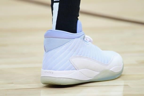 The sneakers of Langston Galloway of the Phoenix Suns during Game One of the 2021 NBA Finals against the Milwaukee Bucks on July 6, 2021 at Phoenix...