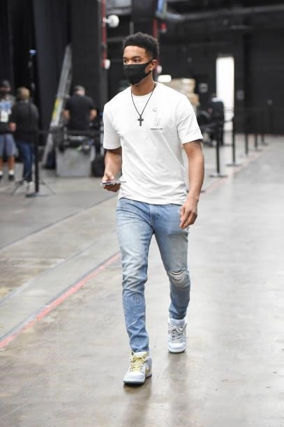 Ty-Shon Alexander of the Phoenix Suns arrives to the arena before the game against the Milwaukee Bucks during Game One of the 2021 NBA Finals on July...