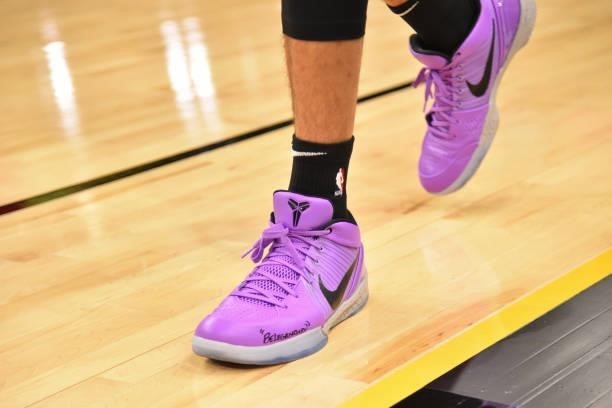 The sneakers of Devin Booker of the Phoenix Suns before Game One of the 2021 NBA Finals against the Milwaukee Bucks on July 6, 2021 at Phoenix Suns...