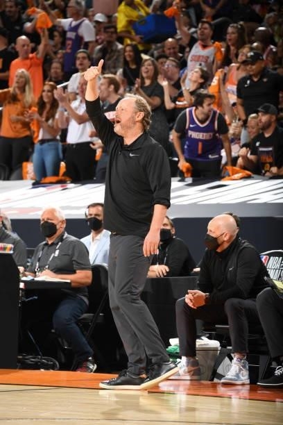 Head Coach Mike Budenholzer of the Milwaukee Bucks talks to the team during the game against the Phoenix Suns during Game One of the 2021 NBA Finals...