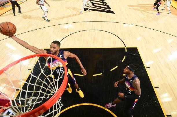 Mikal Bridges of the Phoenix Suns rebounds the ball during the game against the Milwaukee Bucks during Game One of the 2021 NBA Finals on July 6,...