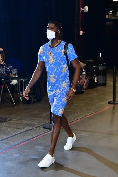 Twaun Moore of the Phoenix Suns arrives to the arena before the game against the Milwaukee Bucks during Game One of the 2021 NBA Finals on July 6,...