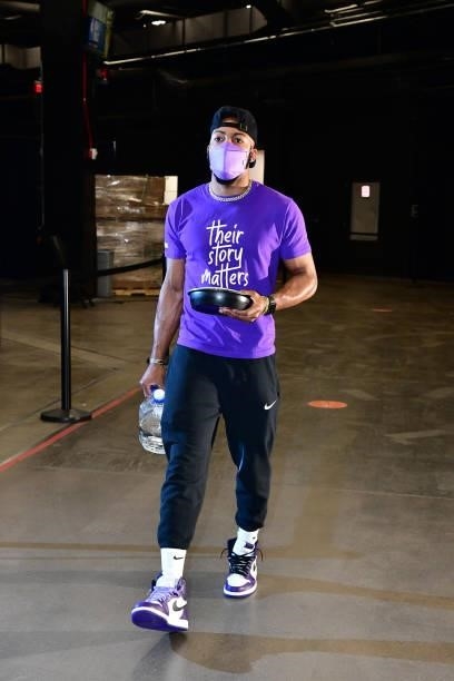 Jevon Carter of the Phoenix Suns arrives to the arena before the game against the Milwaukee Bucks during Game One of the 2021 NBA Finals on July 6,...