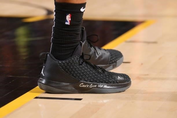 The sneakers worn by Chris Paul of the Phoenix Suns during Game One of the 2021 NBA Finals on July 6, 2021 at Talking Stick Resort Arena in Phoenix,...