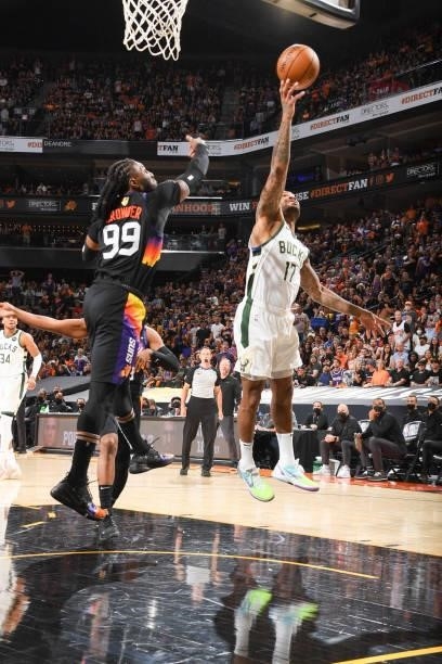 Tucker of the Milwaukee Bucks handles the ball during the game against the Phoenix Suns during Game One of the 2021 NBA Finals on July 6, 2021 at...