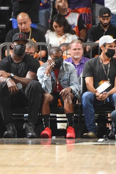 Boxer, Floyd Mayweather attends a game between the Milwaukee Bucks and Phoenix Suns during Game One of the 2021 NBA Finals on July 6, 2021 at Phoenix...