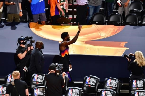 Deandre Ayton of the Phoenix Suns walks off the court after the game against the Milwaukee Bucks during Game One of the 2021 NBA Finals on July 6,...
