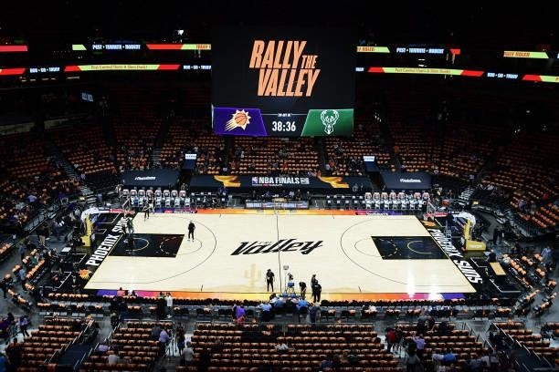 An overall view of Phoenix Suns Arena during Game One of the 2021 NBA Finals between the Milwaukee Bucks and the Phoenix Suns on July 6, 2021 in...