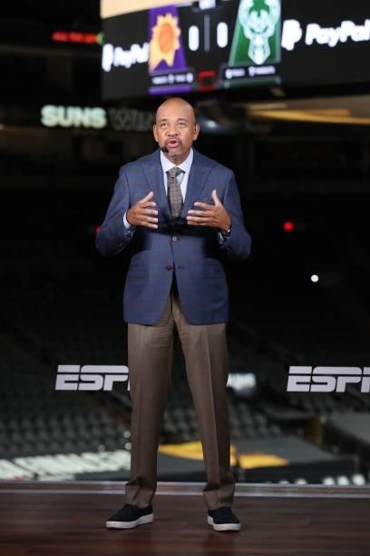 Analyst, Michael Wilbon after the game between the Milwaukee Bucks and the Phoenix Suns during Game One of the 2021 NBA Finals on July 6, 2021 at...