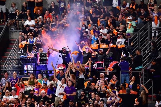 Phoenix Suns fans celebrate during the game between the Phoenix Suns and the Milwaukee Bucks during Game One of the 2021 NBA Finals on July 6, 2021...