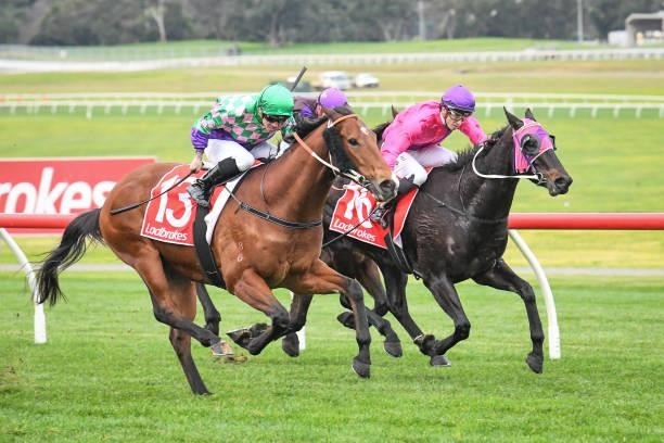 Sessions Road ridden by Dean Holland wins the @2unitspodcast Handicap at Ladbrokes Park Hillside Racecourse on July 07, 2021 in Springvale, Australia.