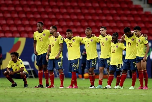 Players of Colombia line up for the penalty shoot out during the Semifinal match between Argentina and Colombia as part of Conmebol Copa America...