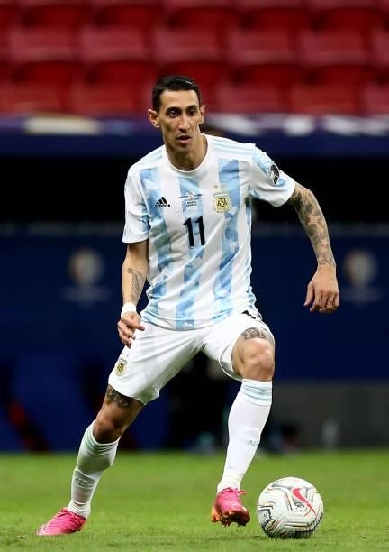 Angel Di Maria of Argentina in action ,during the Semifinal match between Argentina and Colombia as part of Conmebol Copa America Brazil 2021 at Mane...