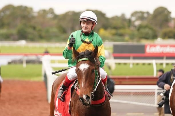So You Assume ridden by Dean Yendall returns to the mounting yard after winning the Ladbrokes Blended Multi Handicap at Ladbrokes Park Hillside...
