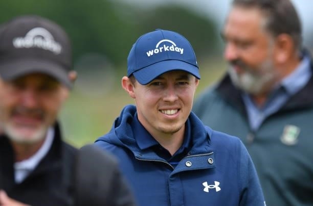 Matthew Fitzpatrick of England finishes his round at the 18th hole during a practice day prior to the abrdn Scottish Open at The Renaissance Club on...