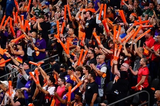 Fans cheer during the game between the Milwaukee Bucks and the Phoenix Suns during Game One of the 2021 NBA Finals on July 6, 2021 at Phoenix Suns...
