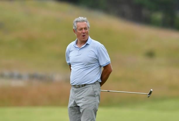 Ex Scotland rugby player Gavin Hasting putting at the 18th green during a practice day prior to the abrdn Scottish Open at The Renaissance Club on...