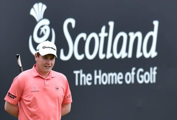 Robert McIntye of Scotland at the 18th hole during a practice day prior to the abrdn Scottish Open at The Renaissance Club on July 7, 2021 in North...
