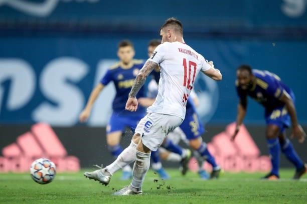 Kristinn Freyr Sigurdsson of Valur scores a goal during UEFA Champions League First Qualifying Round match between GNK Dinamo Zagreb and Valur at...