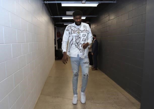 Deandre Ayton of the Phoenix Suns arrives for the game against Milwaukee Bucks during Game One of the 2021 NBA Finals on July 6, 2021 at Phoenix Suns...